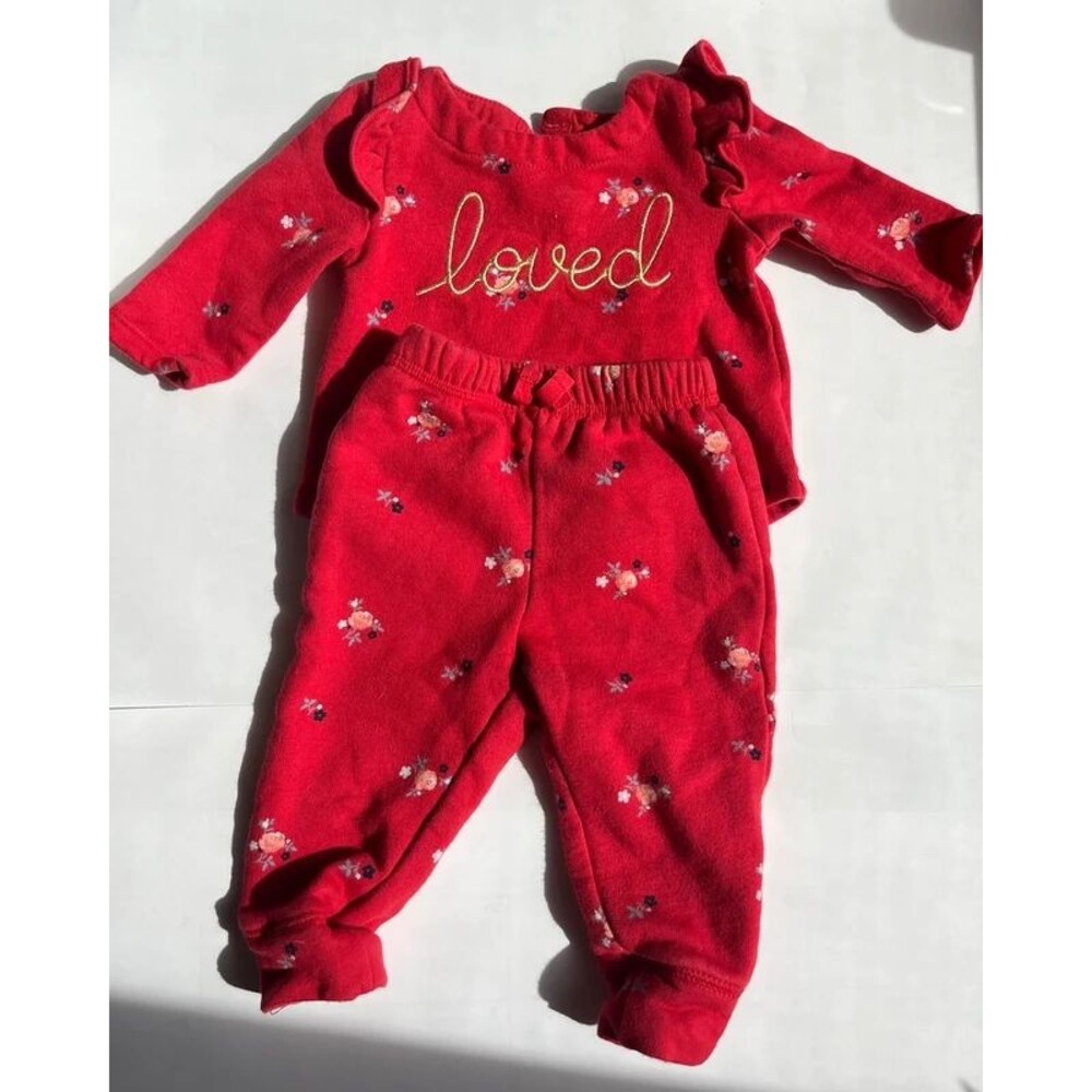 Baby Gap Red “Loved” Sweatsuit Set 3-6 Months